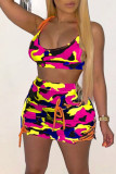 Sexy Print Camouflage Print Bandage Patchwork Spaghetti Strap Two Pieces
