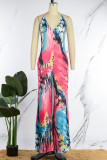 Sexy Casual Print Tie Dye Bandage Backless Halter Regular Jumpsuits