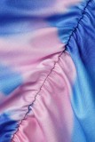 Casual Print Tie Dye Fold Half A Turtleneck Long Sleeve Dresses