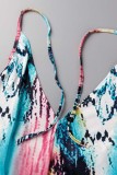 Sexy Casual Print Tie Dye Bandage Backless Halter Regular Jumpsuits