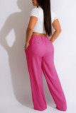 Casual Solid Patchwork High Waist Straight Solid Color Bottoms