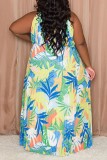 Casual Print Patchwork O Neck Long Dress Plus Size Dresses (Without Belt)