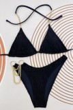 Sexy Solid Patchwork Frenulum Chains Backless Swimwears (With Paddings)