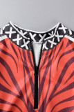 Casual Print Patchwork Zipper Collar Long Sleeve Two Pieces