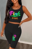Casual Print Letter U Neck Sleeveless Two Pieces
