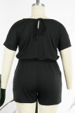 Casual Solid Patchwork O Neck Plus Size Jumpsuits