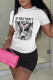 Casual Letter Print Patchwork O Neck Short Sleeve Two Pieces