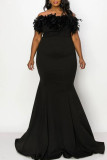 Sexy Solid Patchwork Feathers Strapless Evening Dress Plus Size Dresses