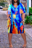 Casual Print Basic V Neck Short Sleeve Dress Dresses