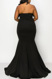 Sexy Solid Patchwork Feathers Strapless Evening Dress Plus Size Dresses
