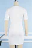 Casual Letter Print Basic O Neck T-shirt Dress Short Sleeve Dress