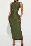 Sexy Solid Hollowed Out O Neck Long Dress Dresses