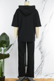 Casual Solid Basic Hooded Collar Long Sleeve Two Pieces