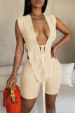 Sexy Solid Bandage Patchwork Asymmetrical Cardigan Collar Sleeveless Two Pieces