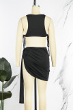 Sexy Solid Bandage O Neck Sleeveless Two Pieces