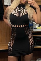 Sexy Solid Hollowed Out See-through Half A Turtleneck Sleeveless Dress Dresses