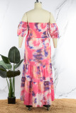 Sexy Casual Print Tie Dye Backless Off the Shoulder Long Dress Plus Size Dresses