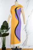Casual Print Slit Basic O Neck Long Dress Dresses