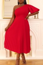 Casual Solid Basic Oblique Collar Pleated Dresses