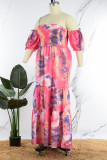 Sexy Casual Print Tie Dye Backless Off the Shoulder Long Dress Plus Size Dresses