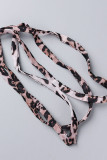 Sexy Print Leopard Bandage Patchwork See-through V Neck Long Dress Dresses