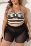 Sexy Casual Patchwork Bandage Backless Contrast Halter Plus Size Tops