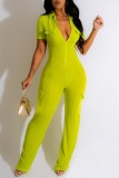 Casual Solid Patchwork Zipper Collar Skinny Jumpsuits