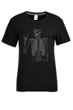 Daily Vintage Print Skull Patchwork O Neck T-Shirts