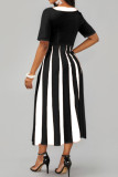 Casual Striped Print Patchwork V Neck A Line Dresses