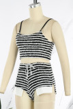 Sexy Casual Striped Patchwork Backless Spaghetti Strap Sleeveless Two Pieces