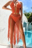 Sexy Solid Tassel Hollowed Out Backless Swimwears (Without Paddings)