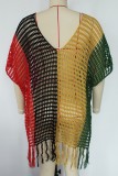 Sexy Patchwork Tassel Hollowed Out See-through Contrast Swimwears Cover Up