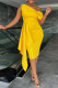 Elegant Solid Patchwork Oblique Collar Evening Dress Dresses