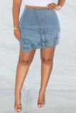 Casual Solid Patchwork High Waist Skinny Denim Skirts