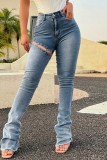 Casual Solid Patchwork Asymmetrical Skinny Denim Jeans