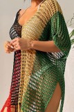 Sexy Patchwork Tassel Hollowed Out See-through Contrast Swimwears Cover Up