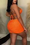 Sexy Solid Bandage Backless Halter Sleeveless Two Pieces