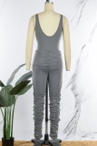 Casual Solid Fold Pants U Neck Sleeveless Two Pieces