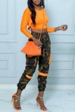 Casual Camouflage Print Patchwork Regular High Waist Conventional Patchwork Trousers