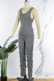 Casual Solid Fold Pants U Neck Sleeveless Two Pieces