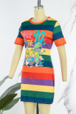 Casual Print Basic O Neck Short Sleeve Dress