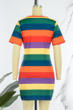 Casual Print Basic O Neck Short Sleeve Dress