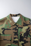 Casual Camouflage Print Cardigan Turndown Collar Tops