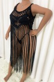 Sexy Solid Tassel Hollowed Out Swimwears Cover Up