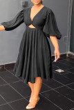 Casual Solid Hollowed Out V Neck A Line Dresses