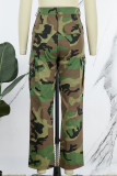 Casual Camouflage Print Patchwork Regular High Waist Conventional Full Print Bottoms
