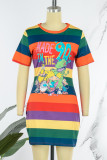 Casual Print Basic O Neck Short Sleeve Dress