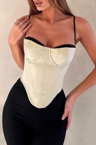 Sexy Casual Solid Patchwork Backless Contrast Spaghetti Strap Tops