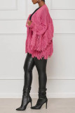 Casual Solid Tassel Patchwork Cardigan Collar Outerwear