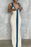 Sexy Solid Patchwork V Neck Pencil Skirt Dresses